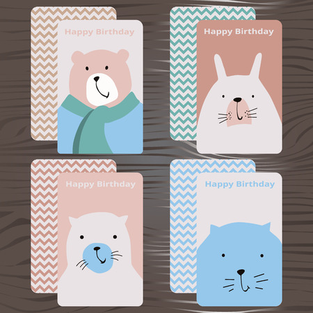 set of greeting cards with animalsのイラスト素材