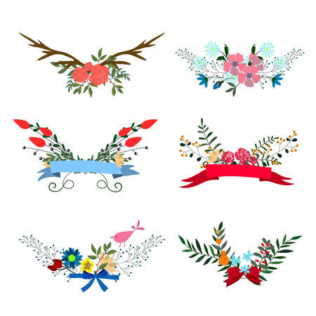floral elements, banner, frame, wreath, isolated on white backgroundのイラスト素材