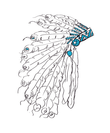Indian headdress with feathersのイラスト素材