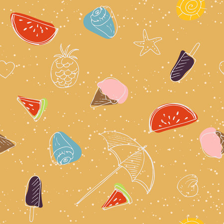 Beach pattern with doodle elementsのイラスト素材