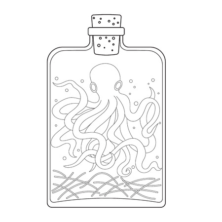 Halloween glass jar with octopus coloring pagesのイラスト素材
