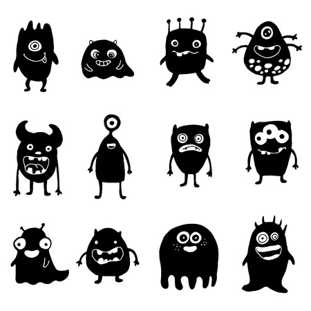 set of doodle monsters silhouetteの写真素材