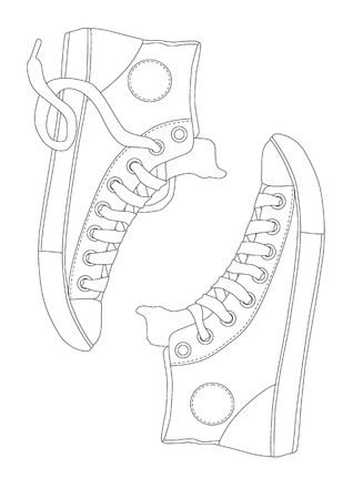 hand drawn pair of sneakers, coloring page for adultsのイラスト素材