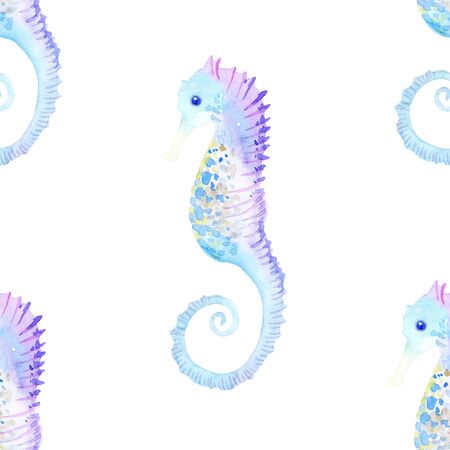 watercolor seamless pattern with seahorseの写真素材