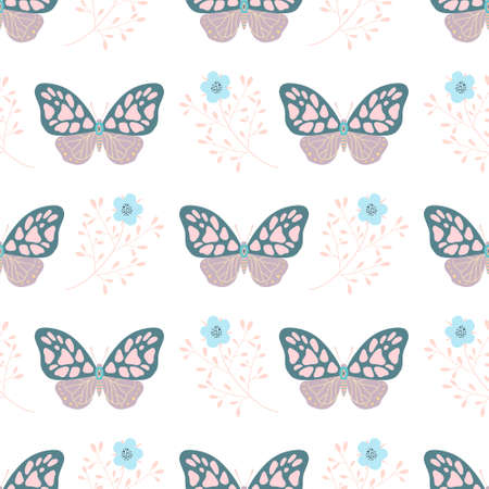 seamless pattern with butterflies and flowers. Design for fabric, textile, wrappingのイラスト素材