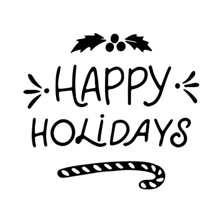 Hand Drawn Ink Lettering. Hand drawn lettering to winter holiday. Hand drawn inscription to winter holiday. Lettering Happy holidaysのイラスト素材