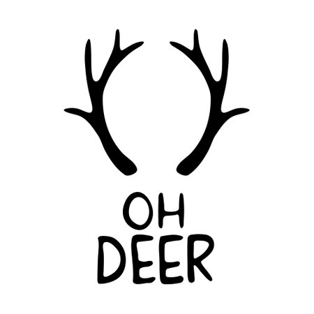 Hand Drawn Ink Lettering. Calligraphy vector illustration. Lettering - Oh deer with hornsのイラスト素材