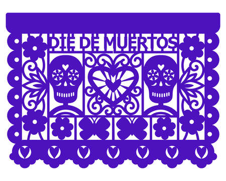 Decorative papel picado with skull for Halloween or Dia De Los Muertos.のイラスト素材