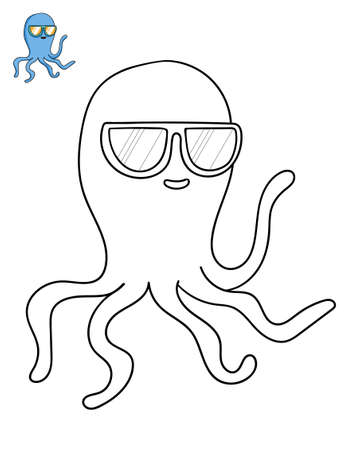 Vector Illustration of a Cute Cartoon Character octopus. Coloring page. Ready to print letter sizeのイラスト素材