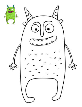 Cute cartoon Monster coloring page and color sampleのイラスト素材