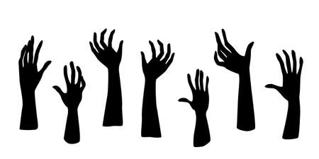 Zombie Hand Silhouette set. Halloween icons set. Collection for halloween themes. Set of zombie handsのイラスト素材