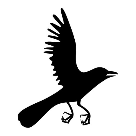 Crow in flight. silhouette of a raven on a white backgroundのイラスト素材