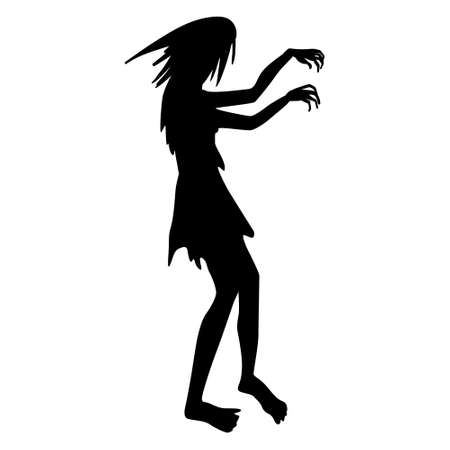 zombie silhouette. Black zombie silhouette isolated on white background, Halloween decorのイラスト素材