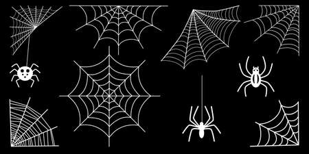 spider web collection isolated on black. Spiderweb for Halloween design.のイラスト素材