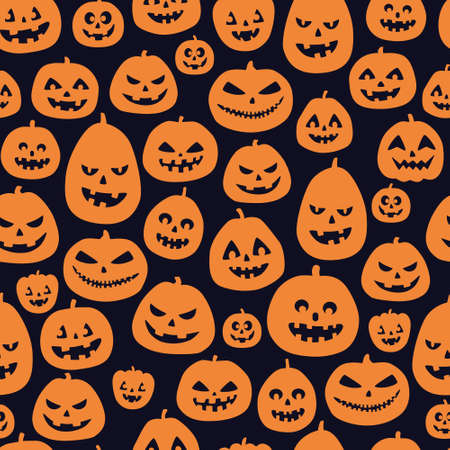 Halloween seamless pattern. Orange pumpkins on black backgroundのイラスト素材
