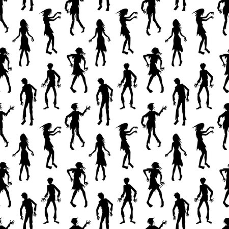 seamless pattern with zombie silhouettesのイラスト素材