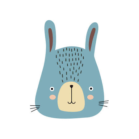 Hand Drawn Cute Rabbit. Cartoon style character isolated on white. hare headのイラスト素材