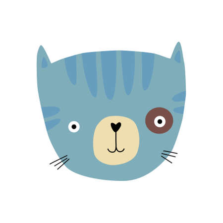 Cute cat head. Cartoon style character isolated on white.のイラスト素材