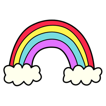Hand drawn cartoon rainbow and cloudsのイラスト素材