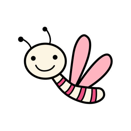 Butterfly moth doodle isolated on white. Hand drawn illustration. Child's drawing styleのイラスト素材