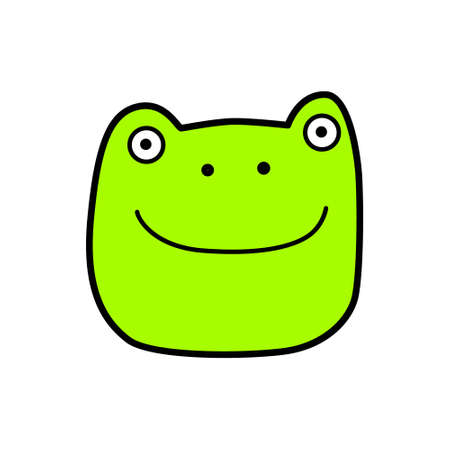 Frog head doodle illustration. Children's drawing style. Hand drawn illustration, flat designのイラスト素材