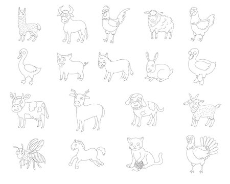 Farm Animals set. Vector sketches hand drawn illustration background.のイラスト素材
