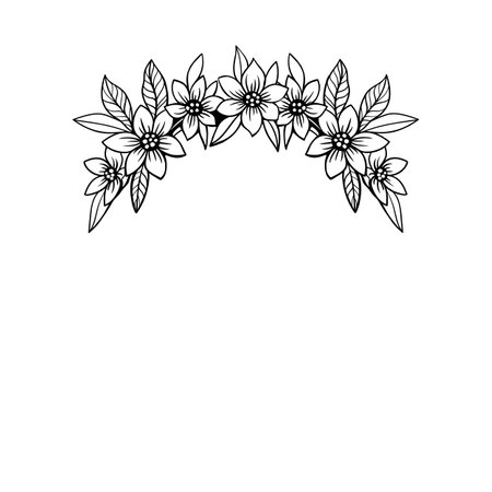 wreath of flowers, graphic, black and white illustration, isolated on whiteのイラスト素材