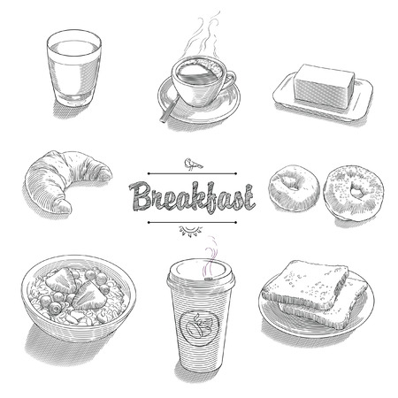 Set of objects for breakfastのイラスト素材