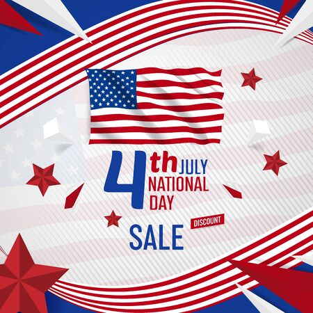 4th july usa independance day banner with American flag vector templateのイラスト素材