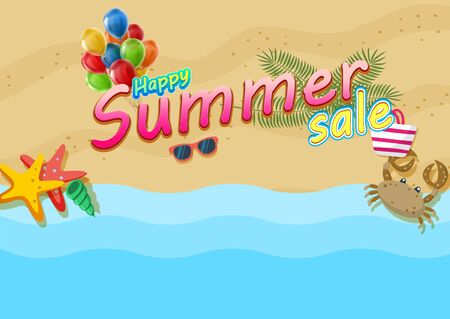 Happy summer Sale Poster on tropical beach background.のイラスト素材