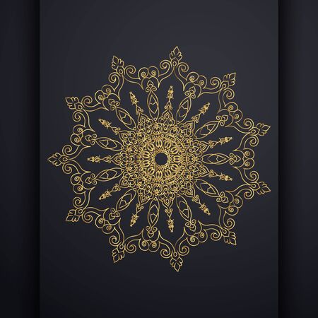 Islamic vertical banners with arabesque mandala for greeting card, poster and voucher. round ornament lace golden pattern.のイラスト素材