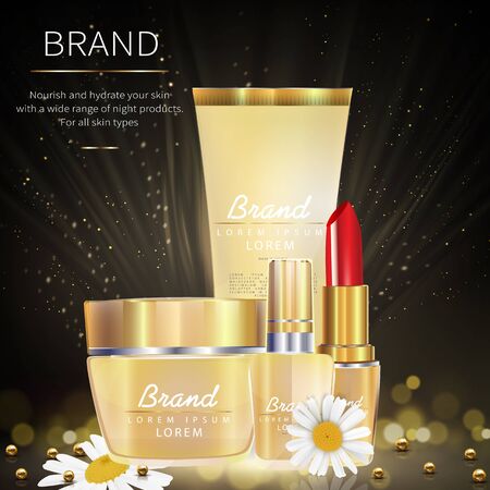 Vector 3D cosmetic illustration for the promotion of premium product. Beauty product concept illustration with flowers and pearls.のイラスト素材