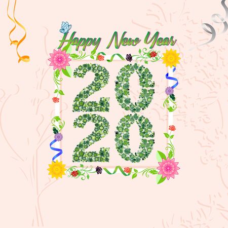 2020 Happy New Year. New innovative ideas. new year holiday posters and banners. Vector illustration with flowers.のイラスト素材