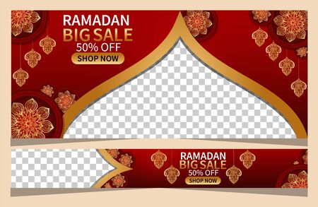 Ramadan Kareem web banner for sale advertisement, poster beautiful vector template and also suitable for eidのイラスト素材