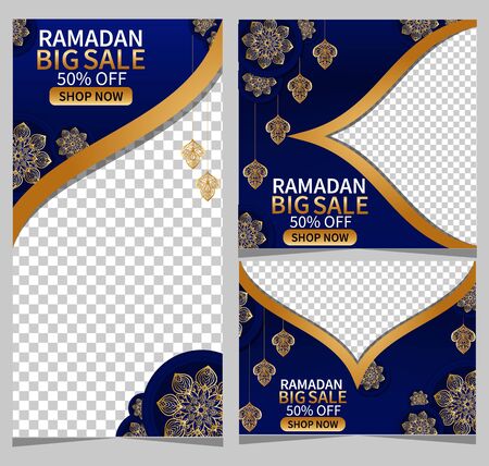 Ramadan mubarak sale banner, poster, flyer, broucher for advertisement vector in golden color and suitable for eidのイラスト素材