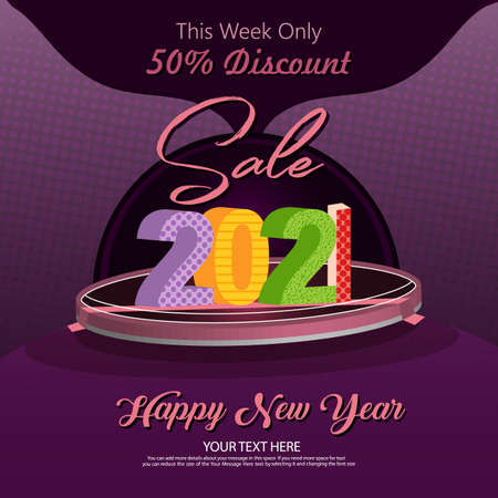 Sale banner background for New Year shopping sale.3D illustration Numbers 2021.のイラスト素材
