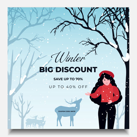 Vector illustration. Flat winter landscape. Snowy backgrounds. Snowdrifts. Snowfall. Clear blue sky. Design elements for poster, book cover, brochure, magazine, flyer, bookletのイラスト素材