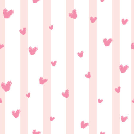 Heart Confetti Seamless Pattern on Striped Background. Valentine's Day, Mother's Day and Holiday.