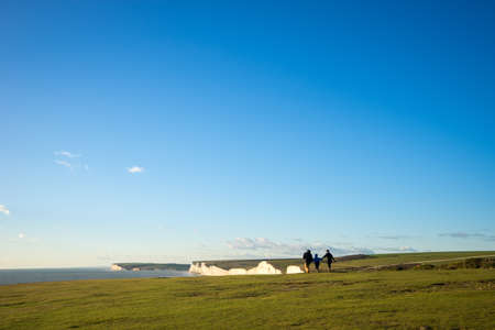 The blue sky and grasslandの写真素材