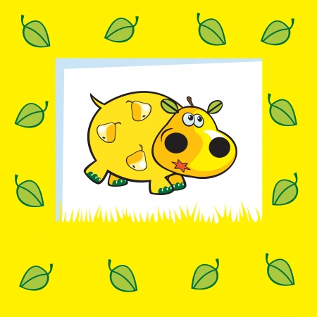 cute fruity hippopotamus on yellow backgroundのイラスト素材