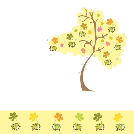 decorative stylized autumn tree isolated on white backgroundのイラスト素材