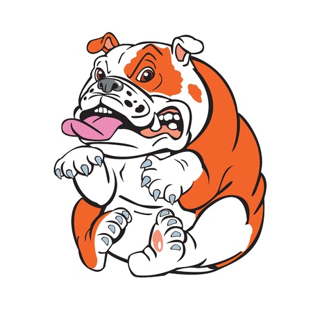 cute bulldog sitting on white backgroundのイラスト素材