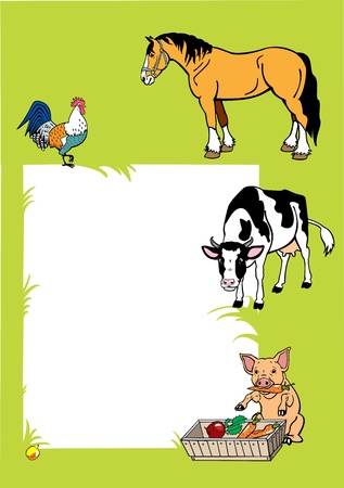 agriculture exhibition of domestic farm animals on green backgroundのイラスト素材
