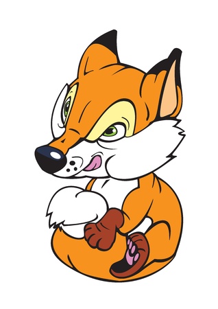 sitting childish little fox cartoon children illustration isolated on white backgroundのイラスト素材
