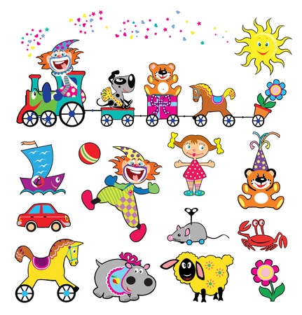 vector set of simple childish pictures with toys,isolated on white background images for babies and little kidsのイラスト素材