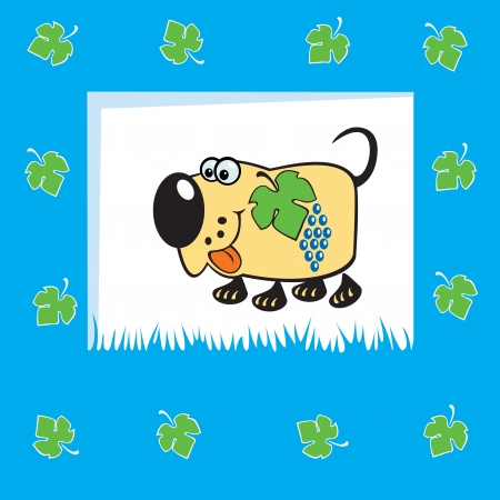 cute fruity dog with grape,children vector illustration on blue background,design for babies and little kidsのイラスト素材