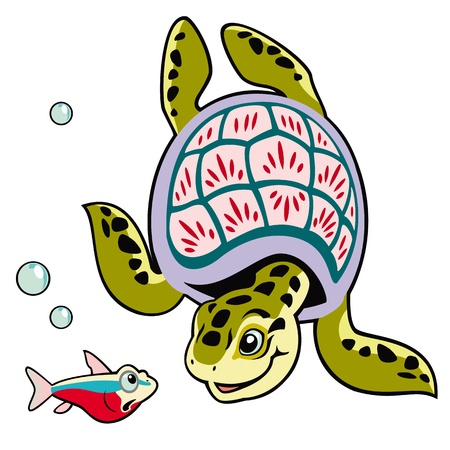 sea turtle with fishのイラスト素材
