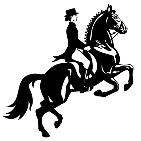 horse rider,dressage,equestrian sport,vector image isolated on white background,side view pictureのイラスト素材
