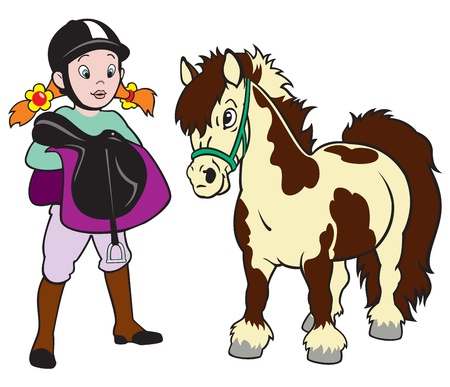 horse rider,little girl with pony,equestrian sport,cartoon image isolated on white background,children illustration,のイラスト素材