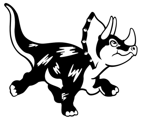 cartoon dinosaur triceratops,black and white vector picture isolated on white background,children illustrationのイラスト素材